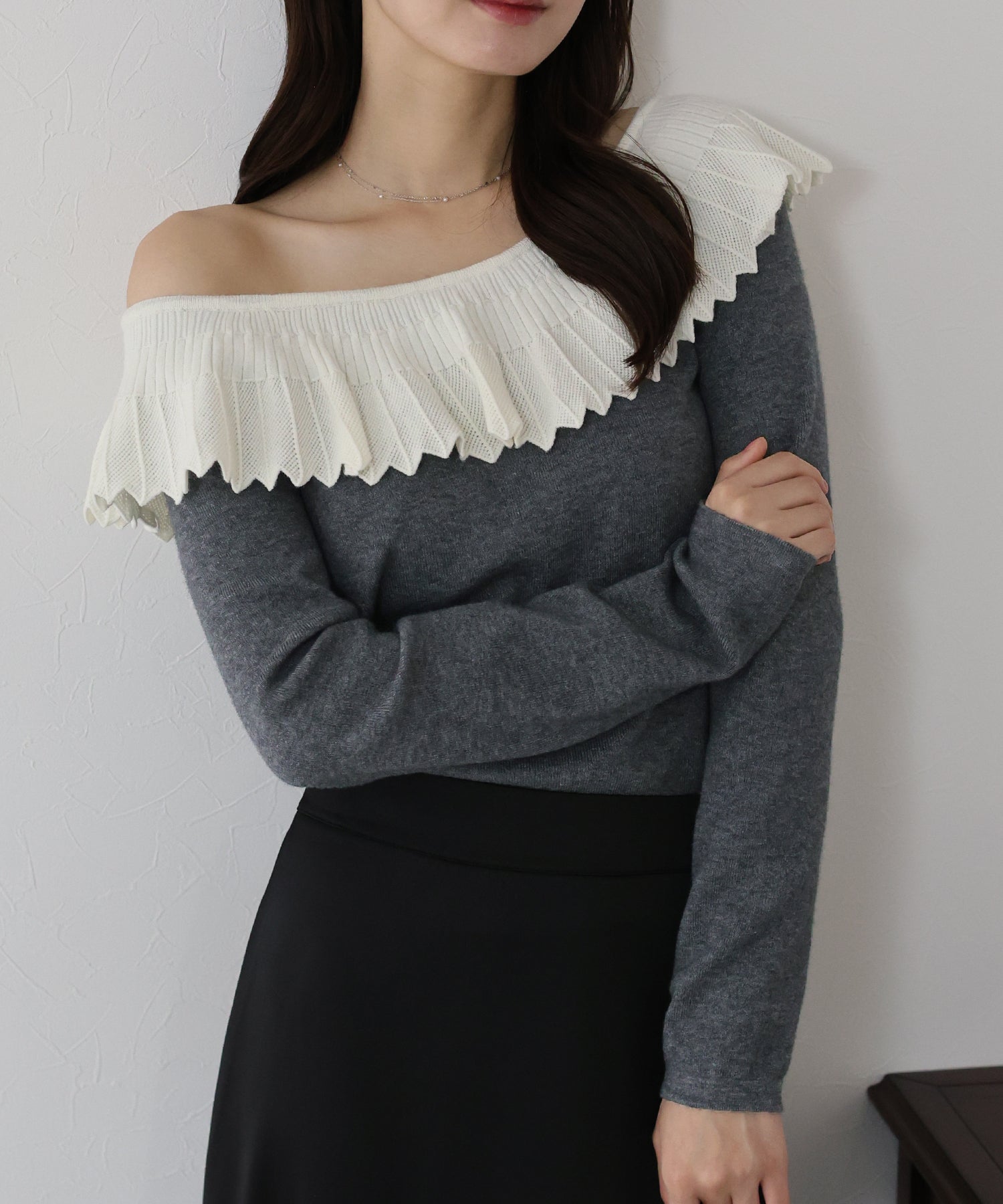 <限量現貨><JP> Fuji Lace Off-Shoulder Knit Top* 2色入