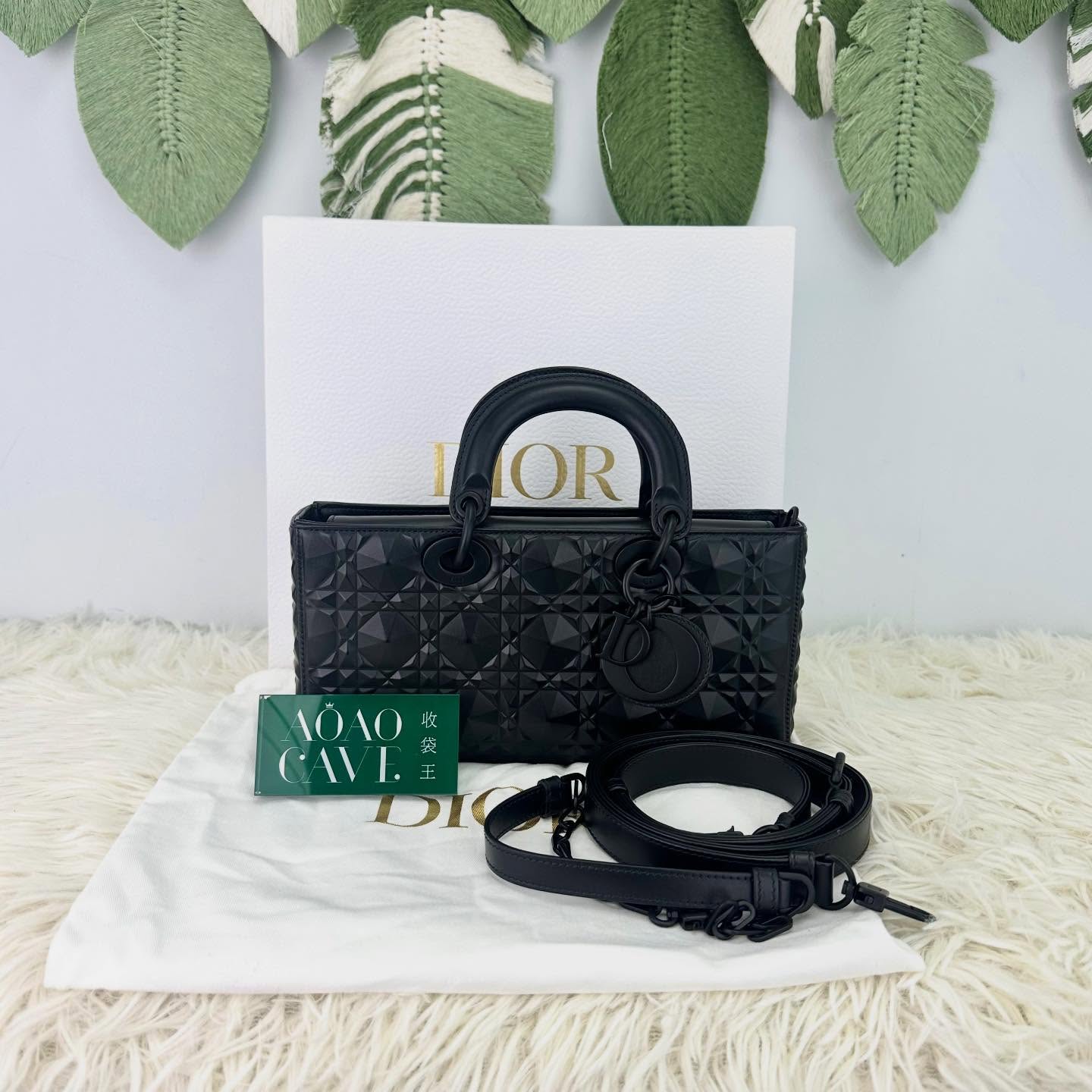 DIOR 🤍PRE OWNED Lady D-Joy So Black鑽石菱格款 全套有盒🖤