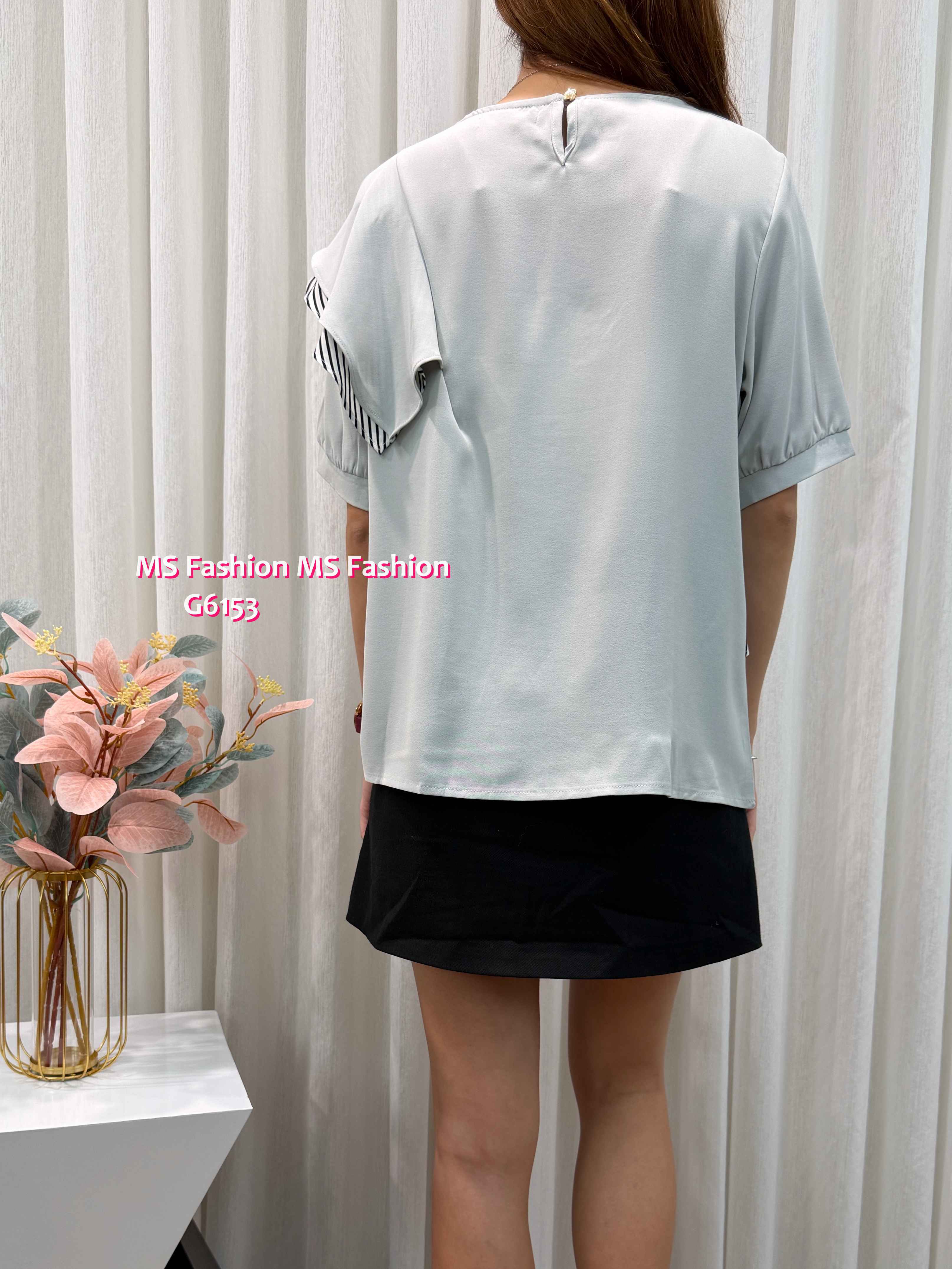 G6153 韓國🇰🇷靚料拼條子ruffle top