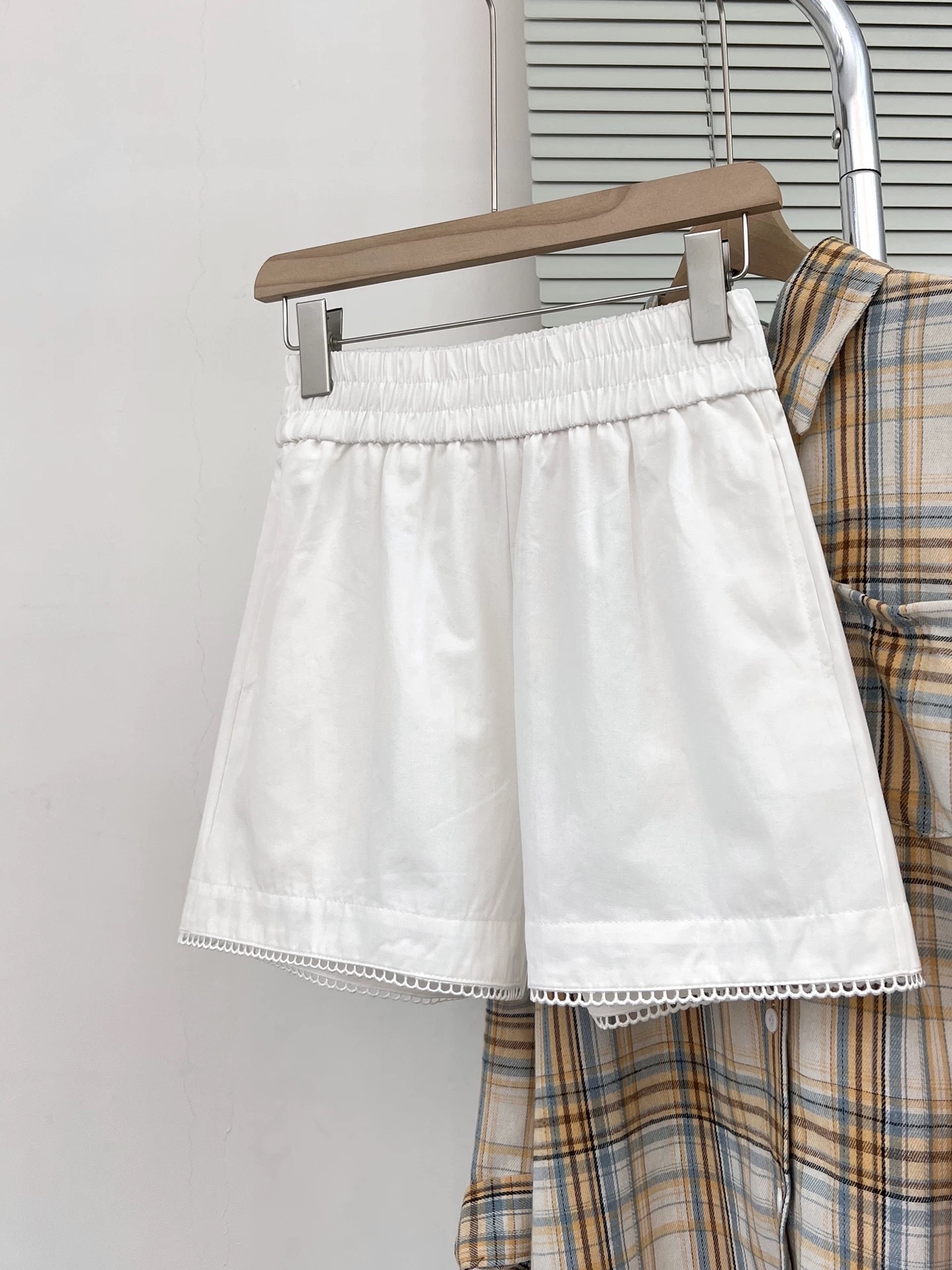 松紧腰花边阔腿短裤｜CN0142639WHITE