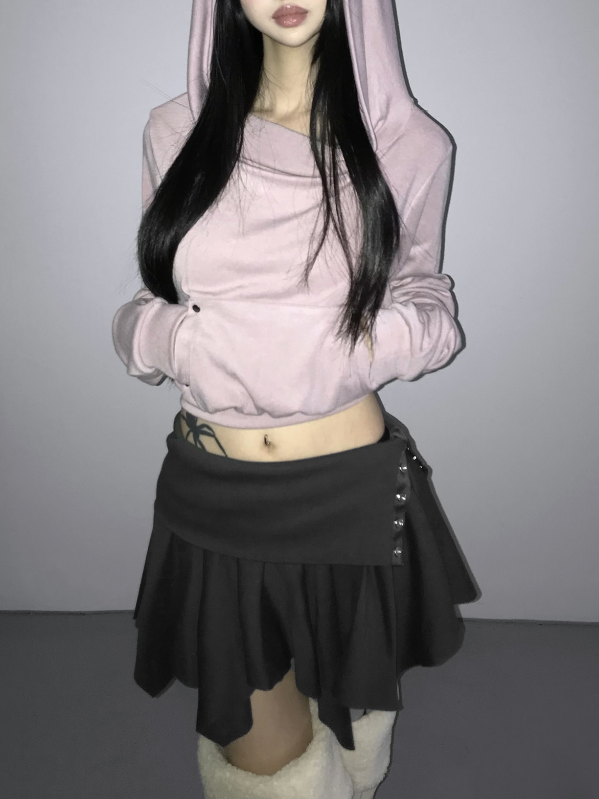 Soft Off-Shoulder Cropped Hoodie