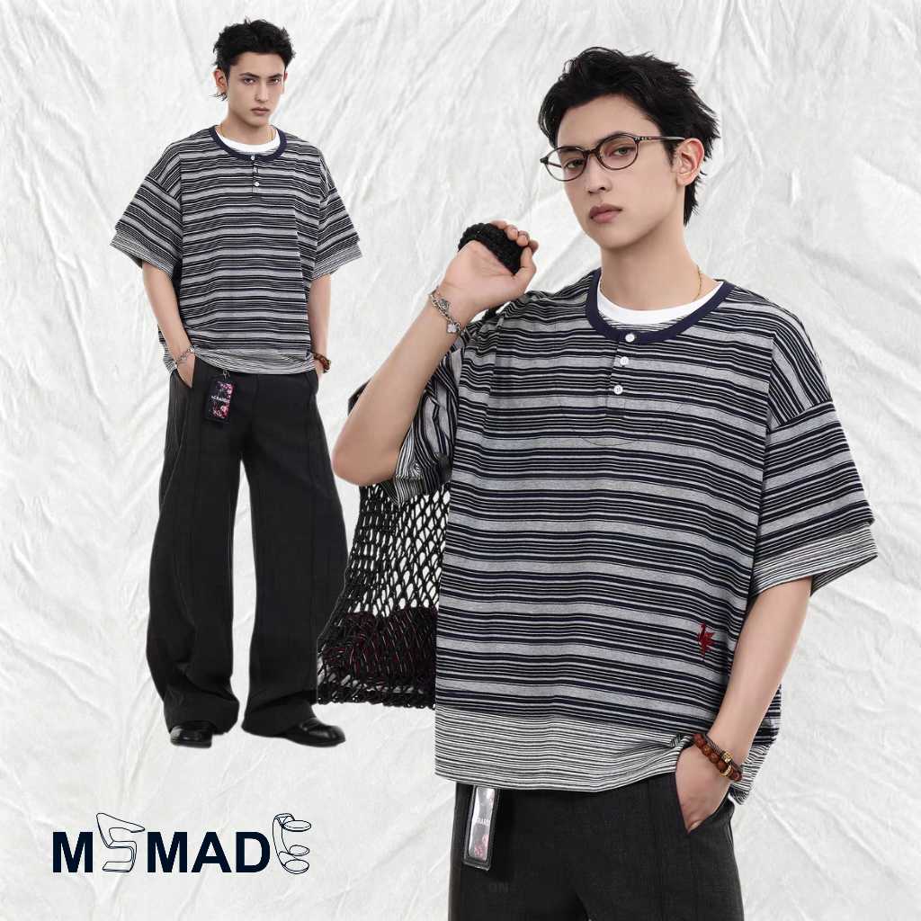 M9911 假兩件拼接開胸横間Tee