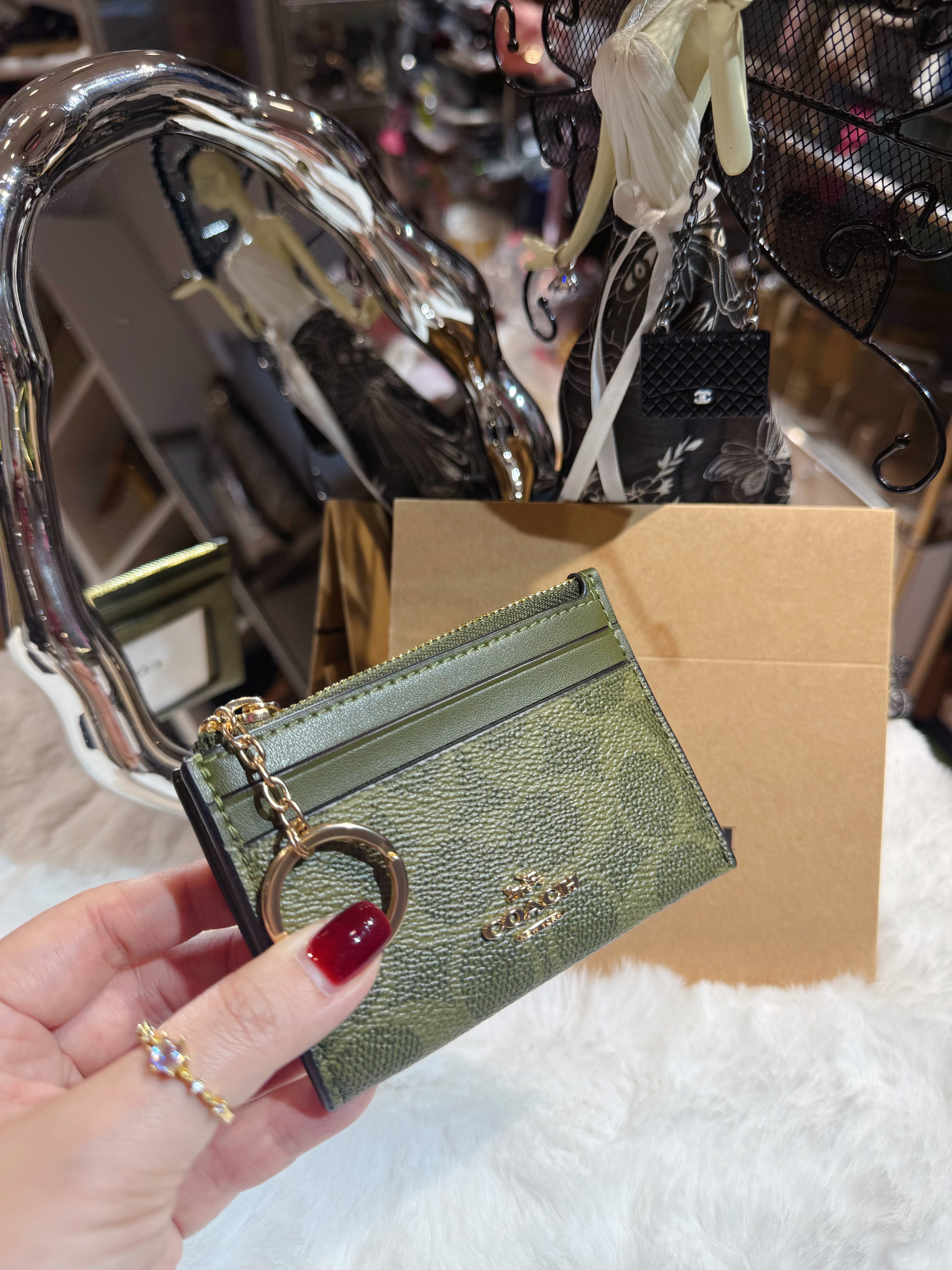 Coach card coin case green/m