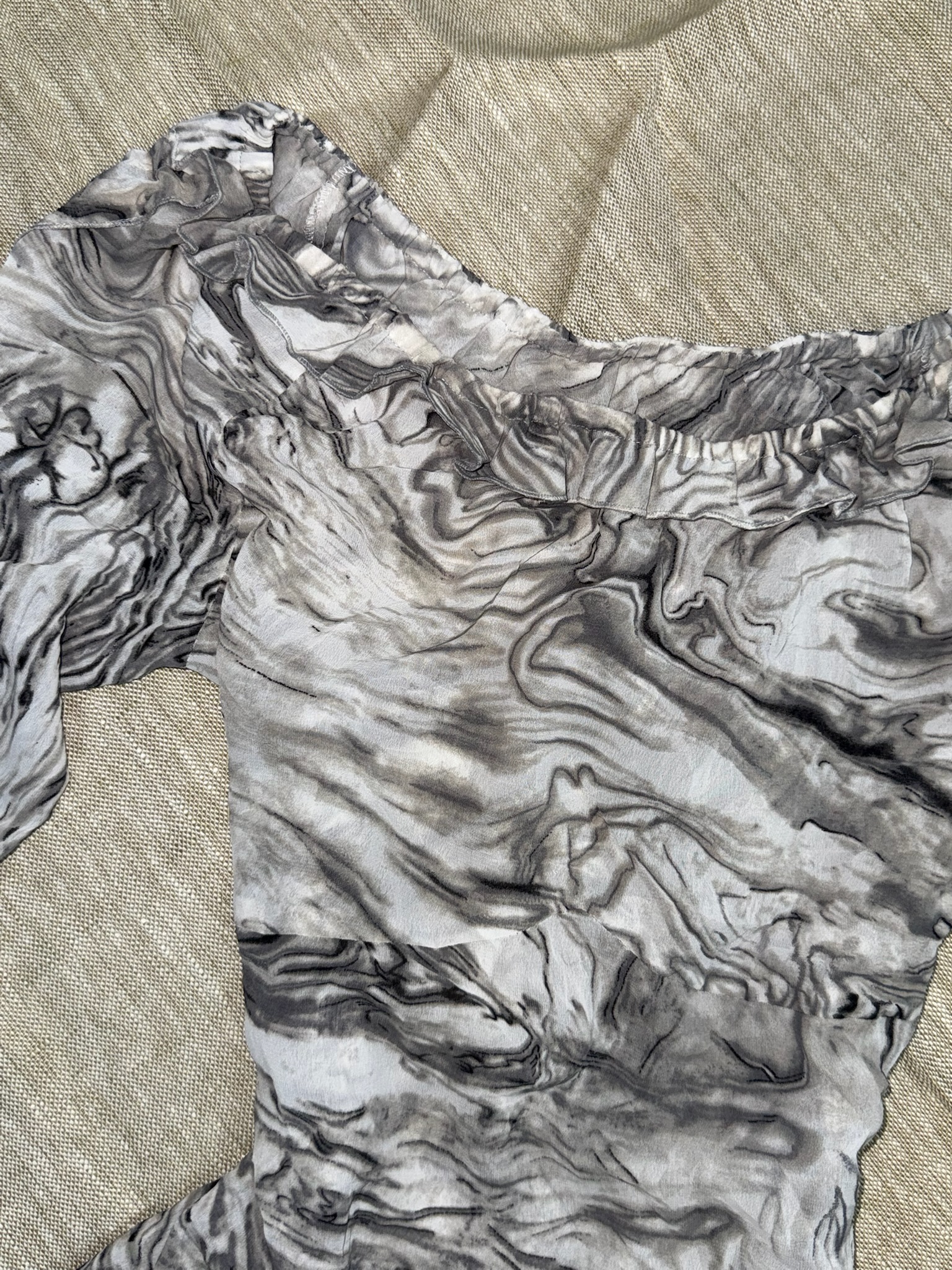 Marble Print Mesh Peplum Blouse