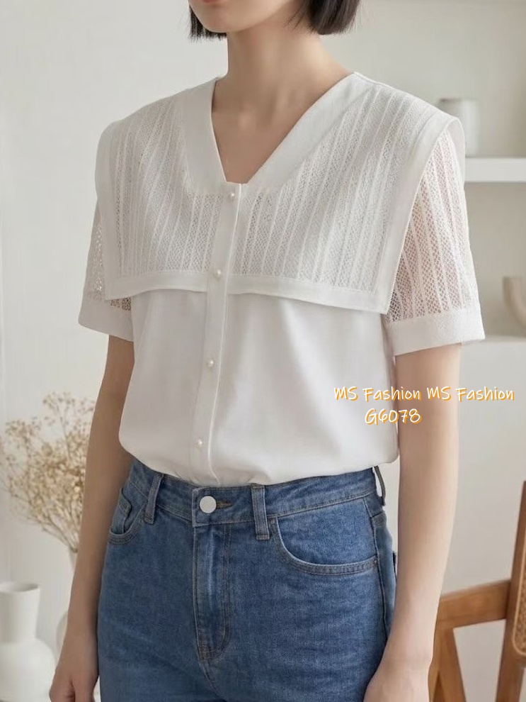 G6078 韓國🇰🇷靚料通花V領top
