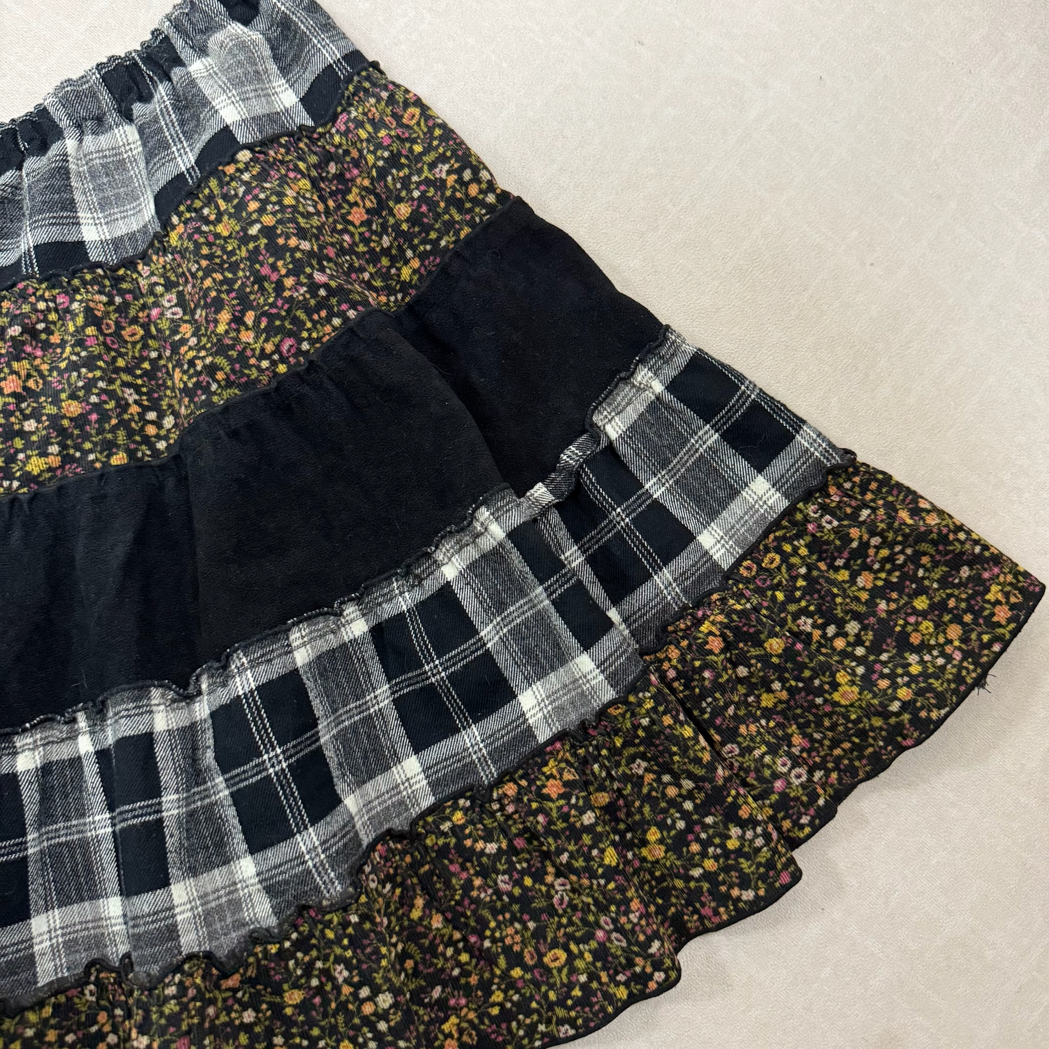 Patchwork Tiered Mini Skirt