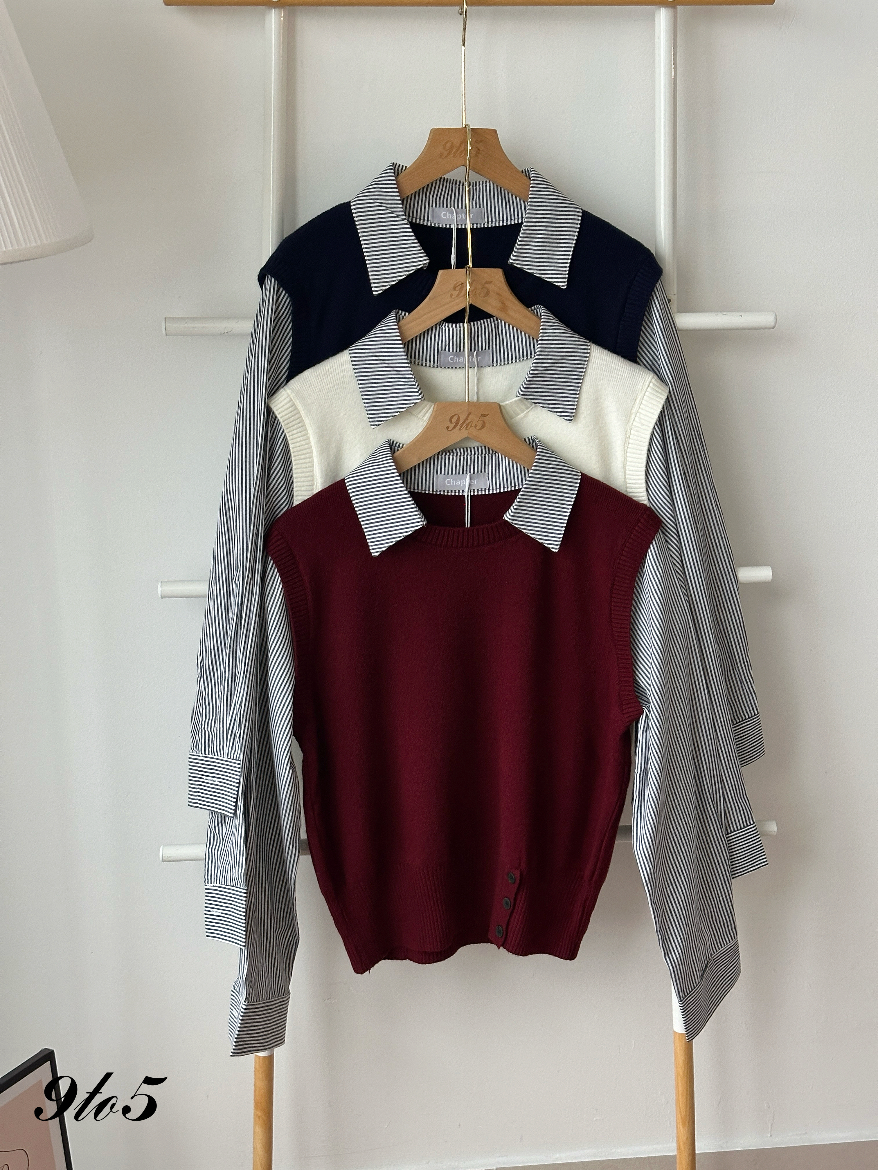 T4440 Fake Two-Pieces Knit Vest with Shirt - 3 Colors 