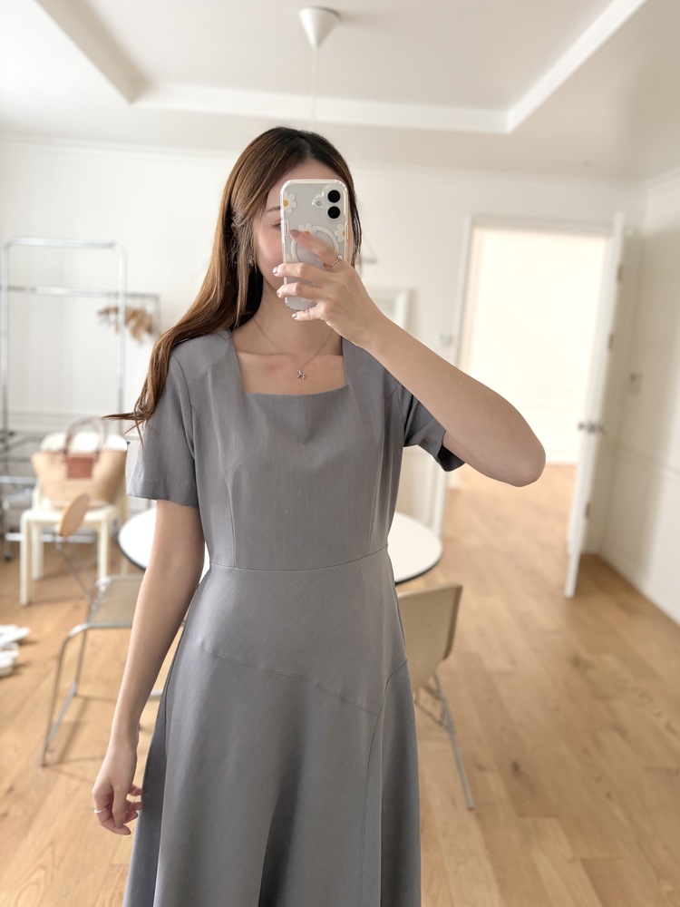 Asymmetric Striped Dress (Grey)