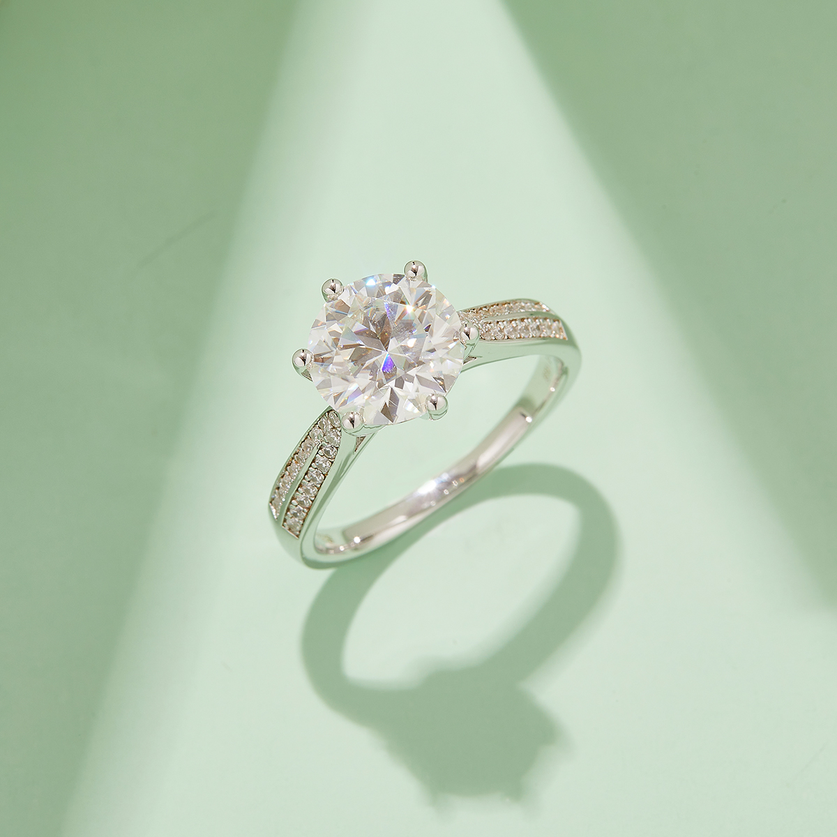 星光皇後S925銀鍍白金D級莫桑鑽戒指3卡