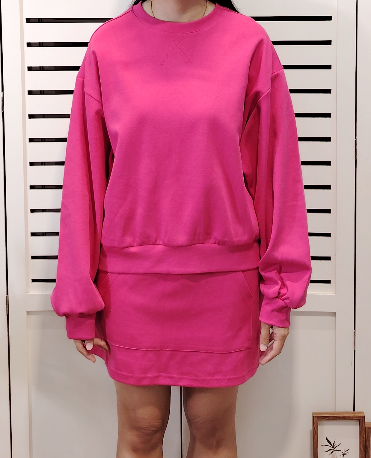 8579 Set Cotton Sporty Shirt With Mid Skirt