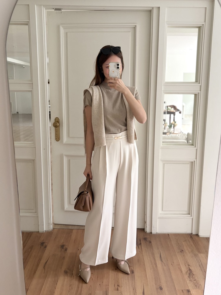 Charlyne Seamless-Front Slacks (Ivory)