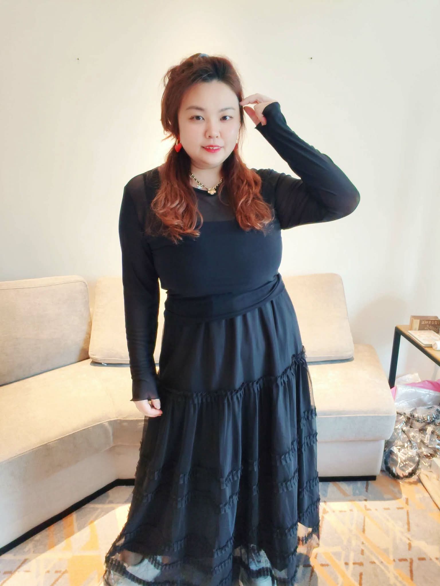 YPC07 1911 法式松紧腰网纱蛋糕长裙