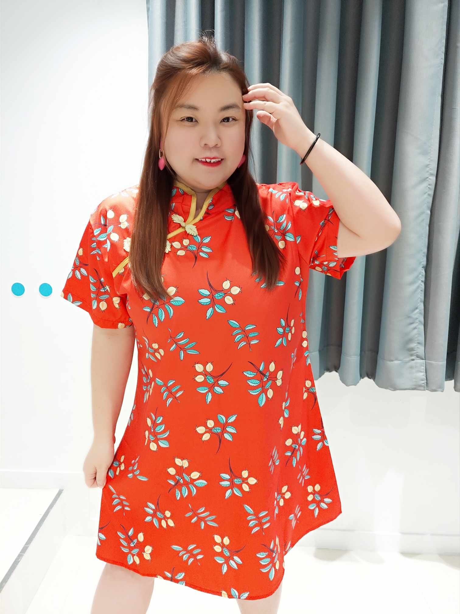 ENA01 A05/HH0005  石榴花A字设计旗袍