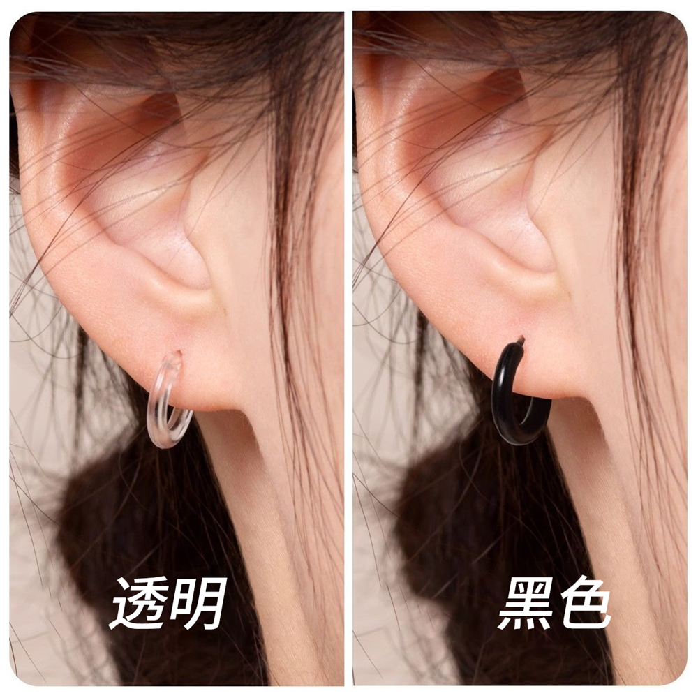 樹脂耳環 養耳洞 簡約耳環 耳骨環 防堵耳釘 耳圈 透明 2對 [平行進口] HK2727