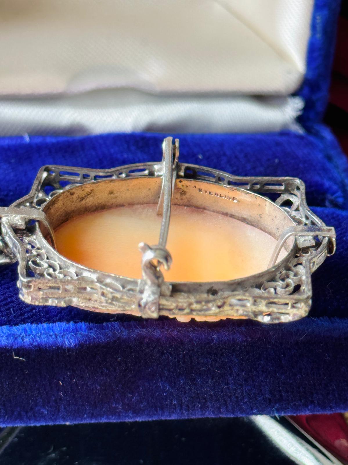 1920s–30s Antique Art Deco Sterling Silver Shell Cameo Brooch and Pendant (MT2634)