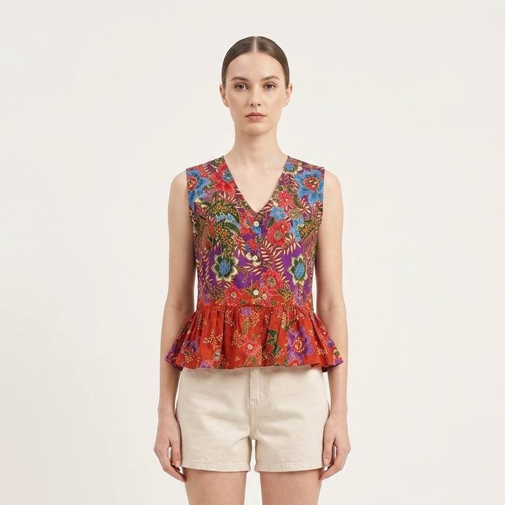 T2768 - Mekar Delima Peplum Batik Top 