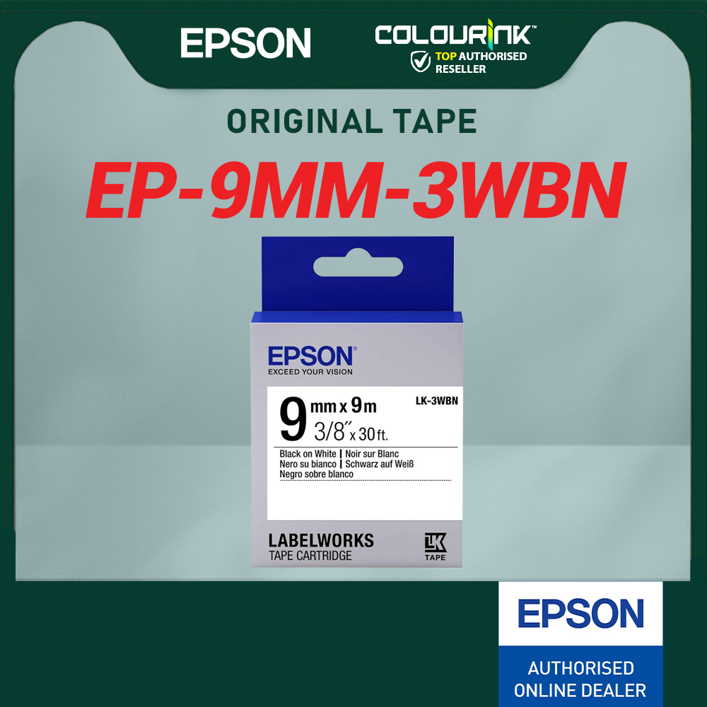 Epson Original 9mm LK Label Tape Sticker 9 Meter Long 3WBN 3YBP LW-K200 LW-K400 LW-600P LW-700