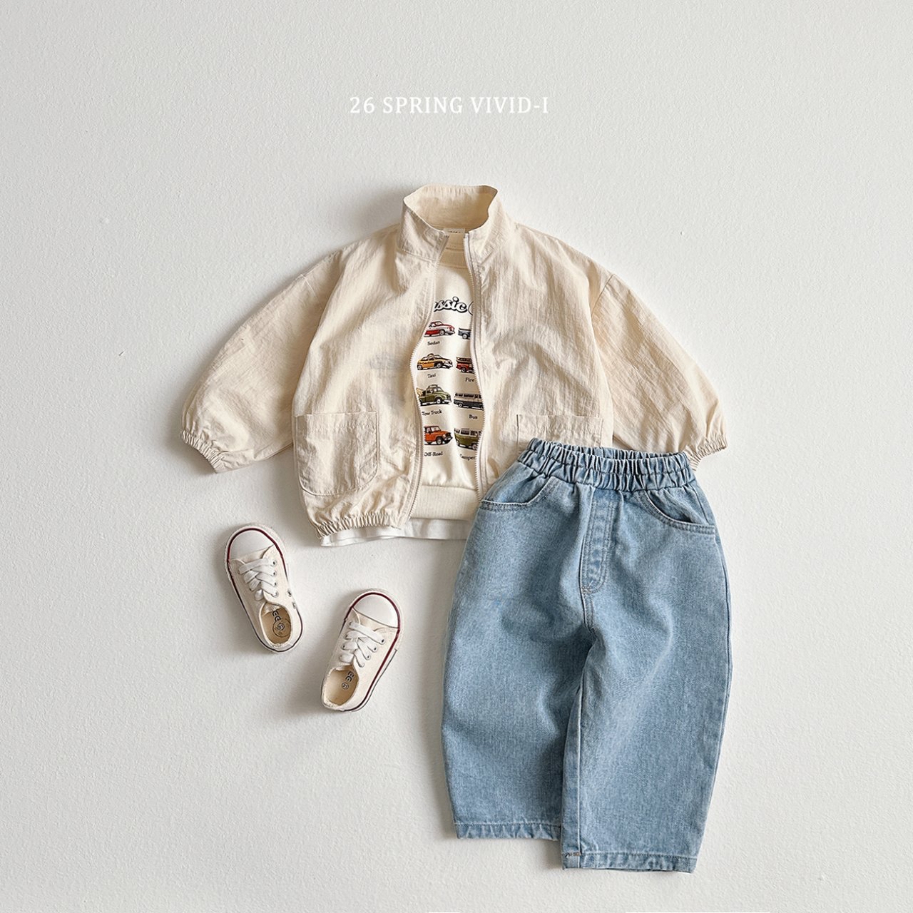 🌸預訂 韓國直送🌸🇰🇷VIVIDI三色迷你車車印花寬鬆衛衣