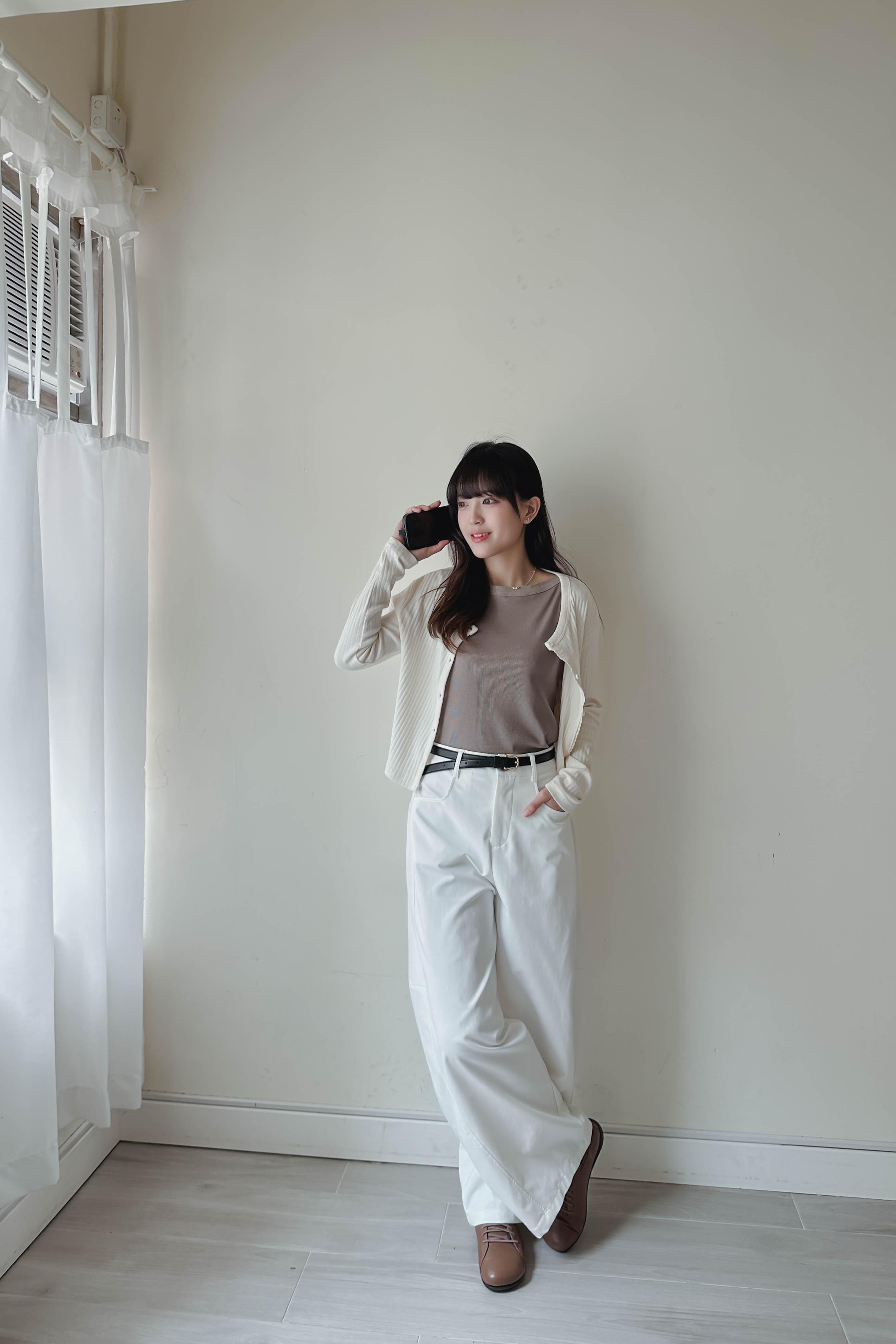 米白圓弧落地氣球褲