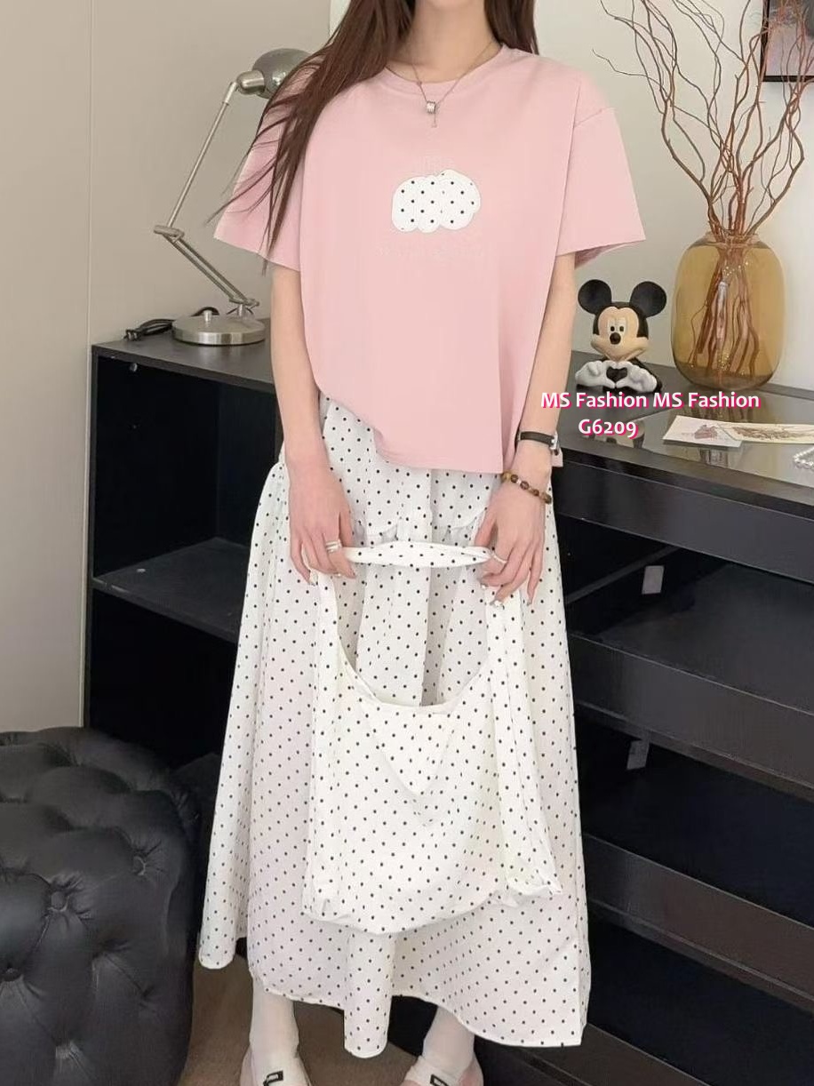 G6209 韓國🇰🇷tee+波點裙+袋仔Set
