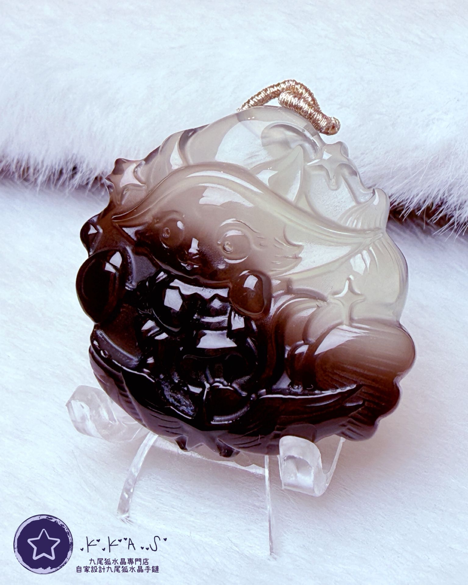K00134 茶水晶 邱比特狐 - 吊墜/手牌兩用款