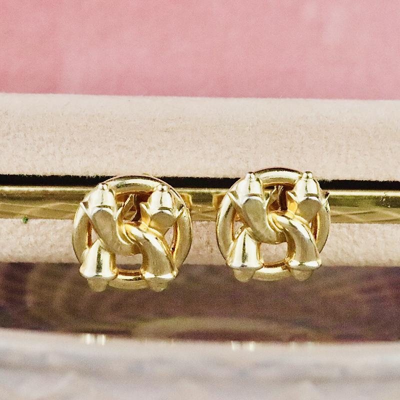 Vintage C.a. 1940-50s Coro High Quality Golden Metal Twisted Knot "X" Screw-Back Earrings(MT1648)
