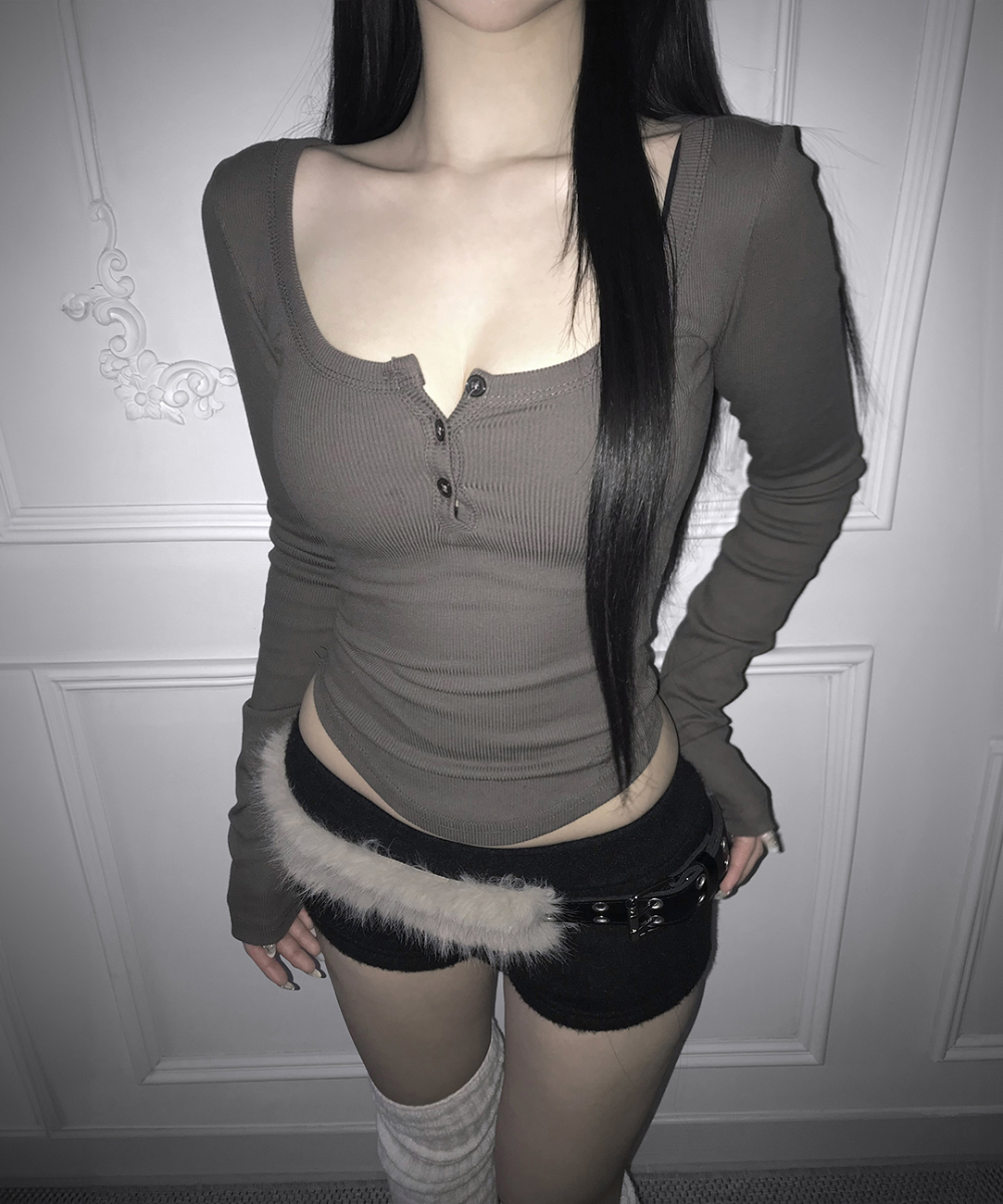 Ribbed Scoop Neck Long Sleeve