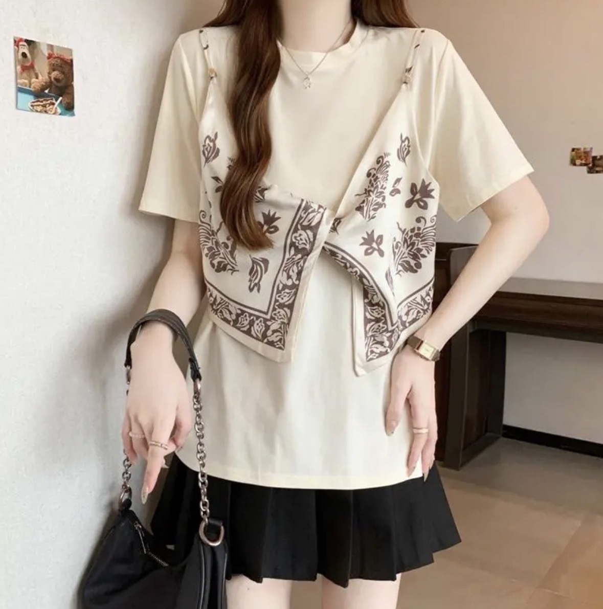 TP408韩系丝巾上衣