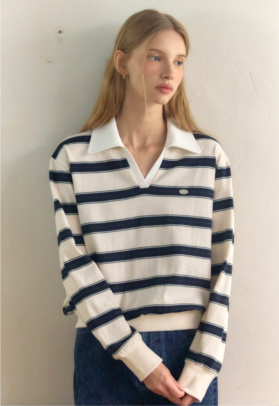 Ourhope Stripe Collar Sweatshirt 