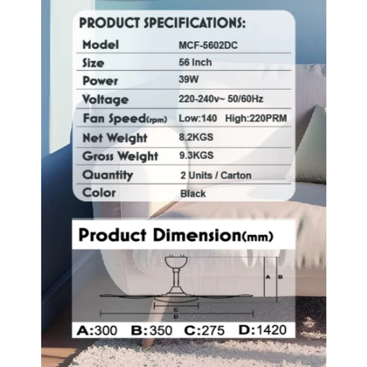 Milux 56" DC Motor Ceiling Fan (MCF-5602DC)