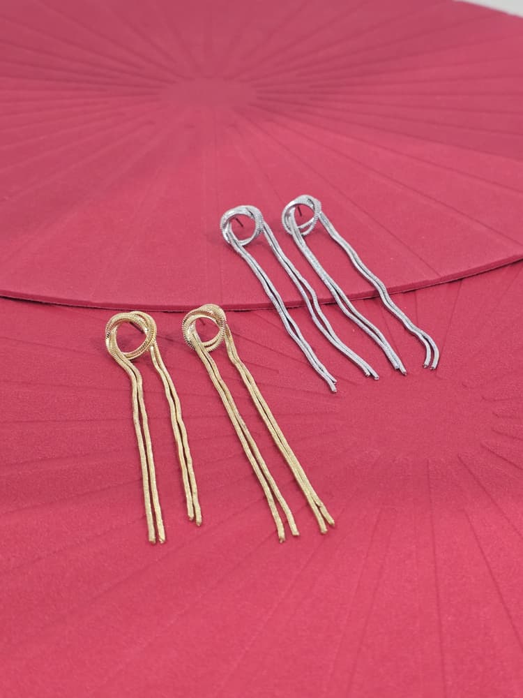 Double Line Loop Drop Stud Earrings