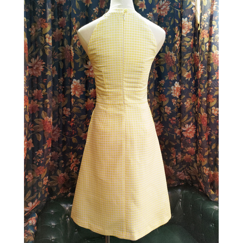 (Ready-made)1960s MOD Yellow Raised Geometric Pattern A-Line Dress(FM135)