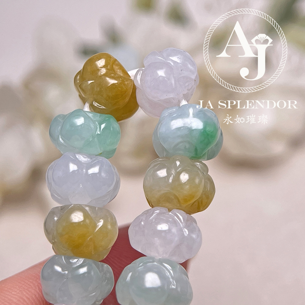 JB-254 - 冰種三彩福祿壽招貴人年年有餘蓮花手串