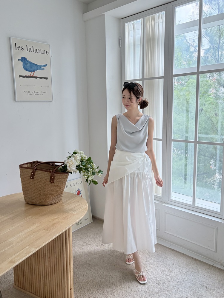 Wrap-Waist Flare Skirt (White)