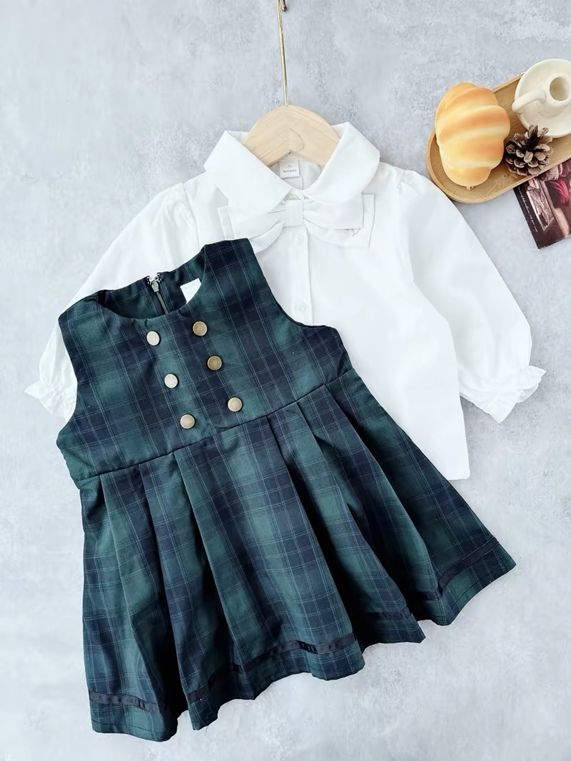 A0102 小木馬格仔套裝（恤衫+連身裙）