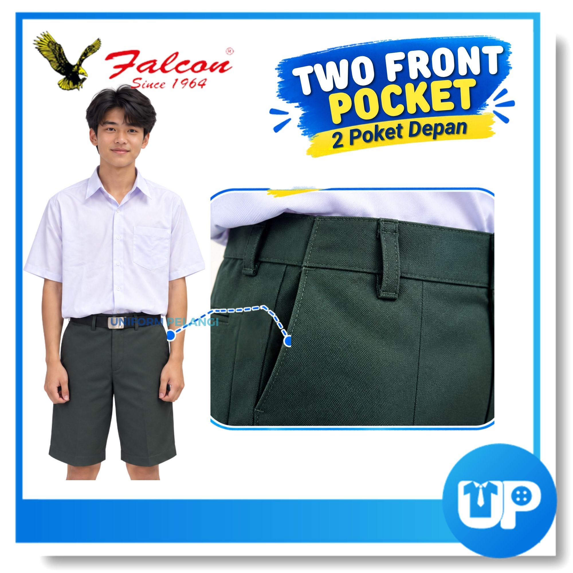 Falcon Seluar Pendek Hijau Sekolah Menengah Short Pants Secondary School 中学男生短裤