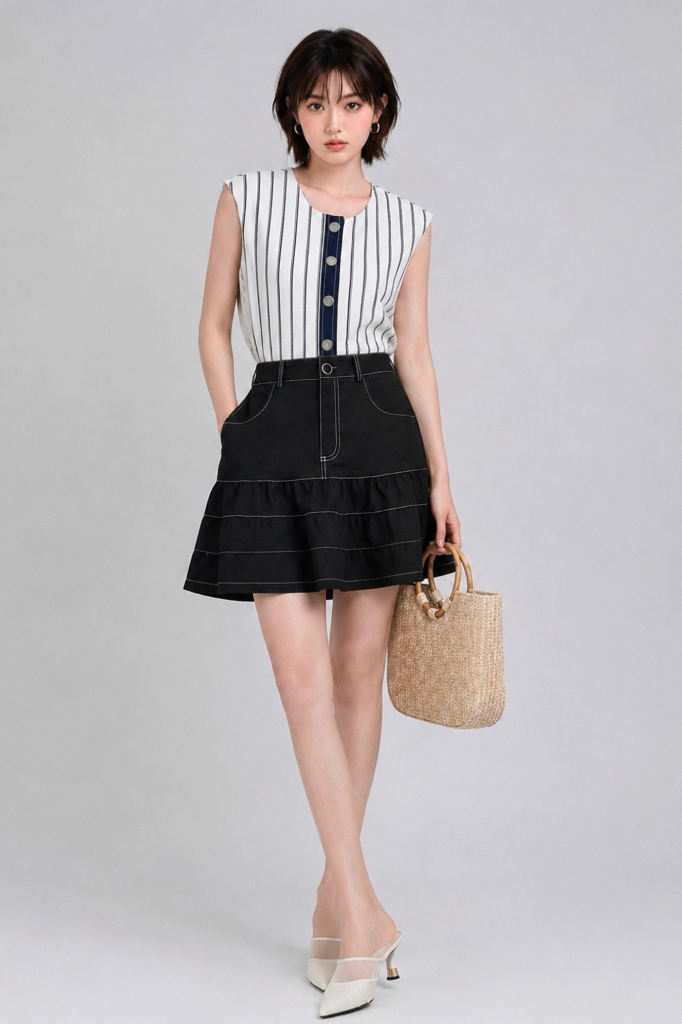 E8259BB Mila Striped Button Detail Crop Top