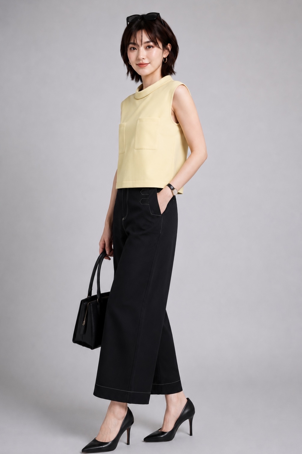 2133-1 Nova Contrast Stitch Wide Leg Denim Pants