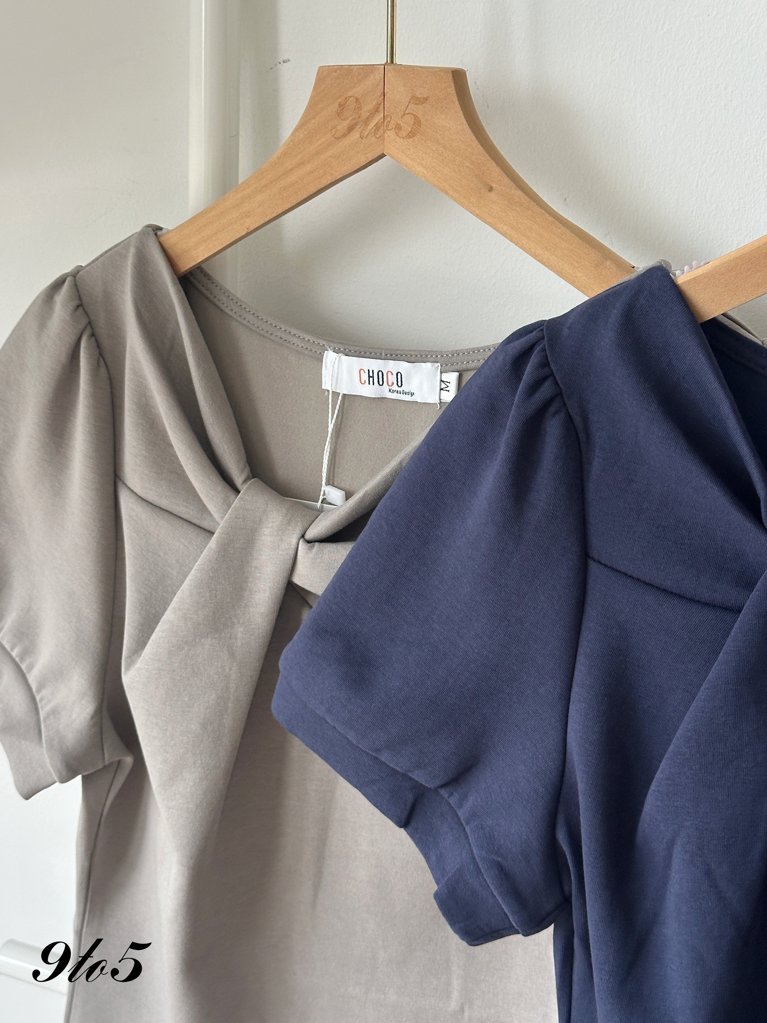 T4286 Puff Sleeve Knotted Top - 3 Colors 