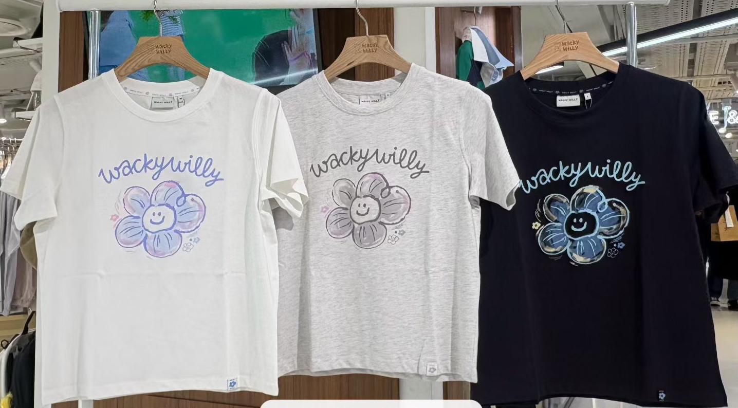 🌱​WACKY WILLY🌱 New 花花tee 韓國連綫折扣💛 White / 花灰 / navy