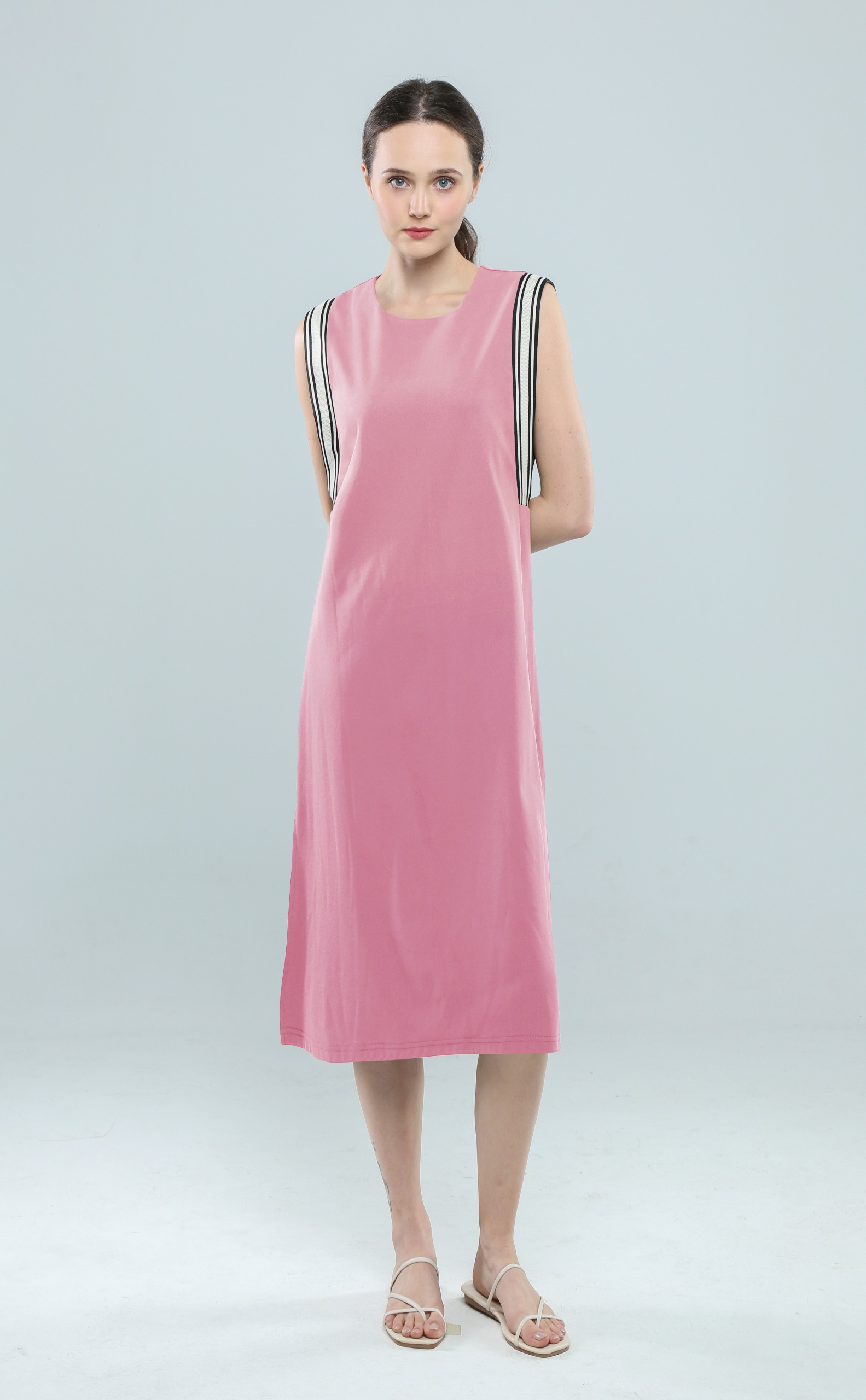 E8083BD Elara Stripe Shoulder Midi Dress