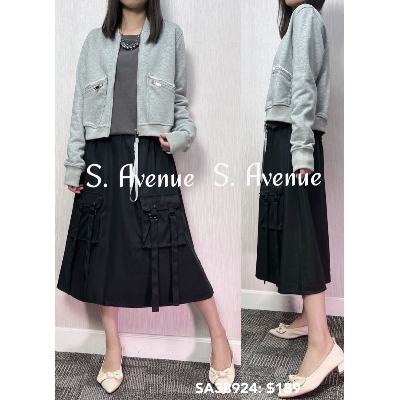 SA38924: 長拉錬鈄袋拉鍊外套