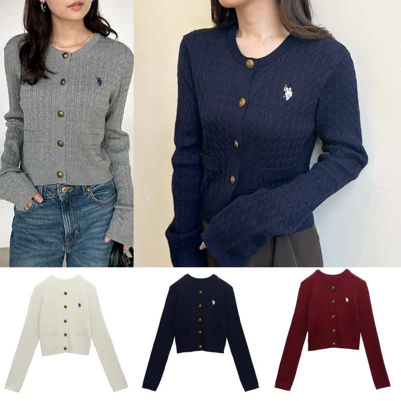 日本直送 U.S. POLO ASSN. 刺繡 修身 金扣 麻花 針織 開襟 罩衫 外套 9個顏色可選：