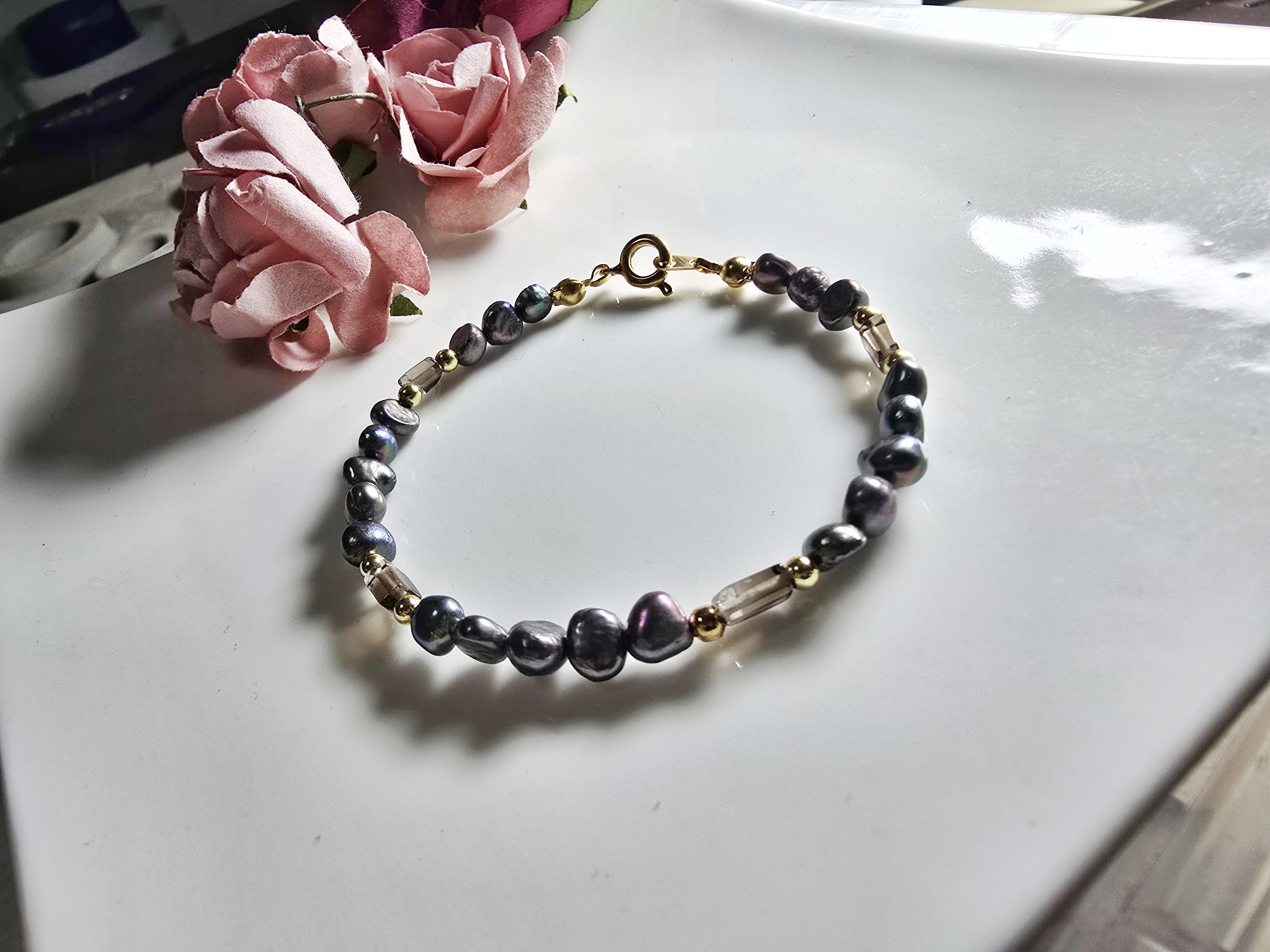 FWP0125-20  天然珍珠茶晶復古手鏈