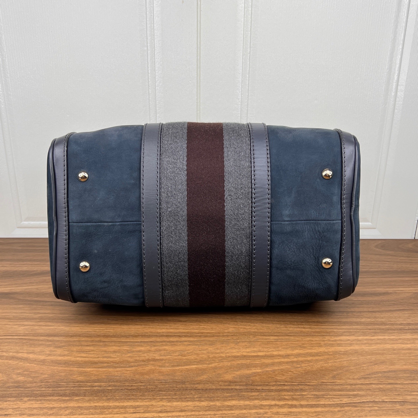 【預訂貨品】Gucci 霧霾藍色荔枝紋牛麂皮波士頓