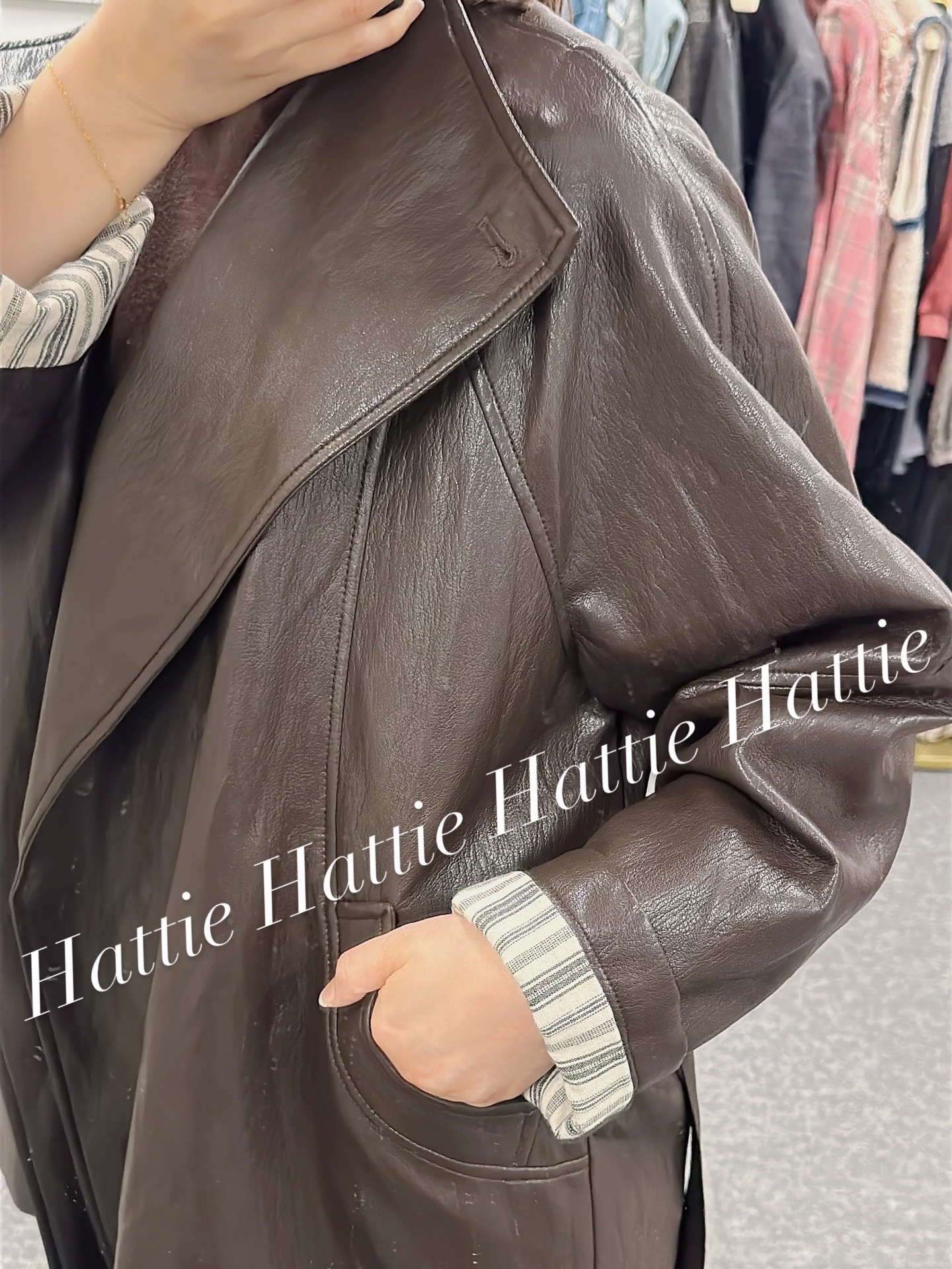 仿羊皮型格皮褸（啡色）（黑色）