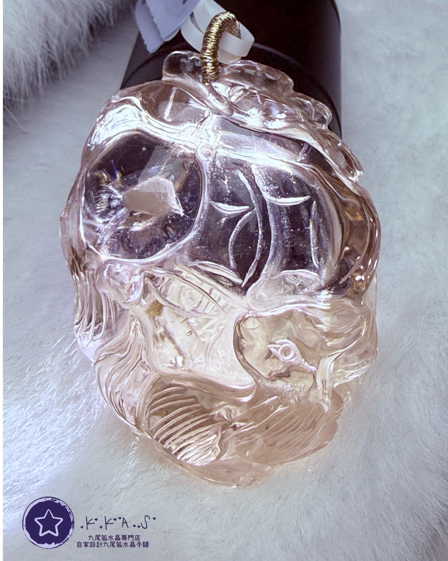 K00121 茶水晶共生碧璽 側臉狐 - 吊墜/手牌兩用款