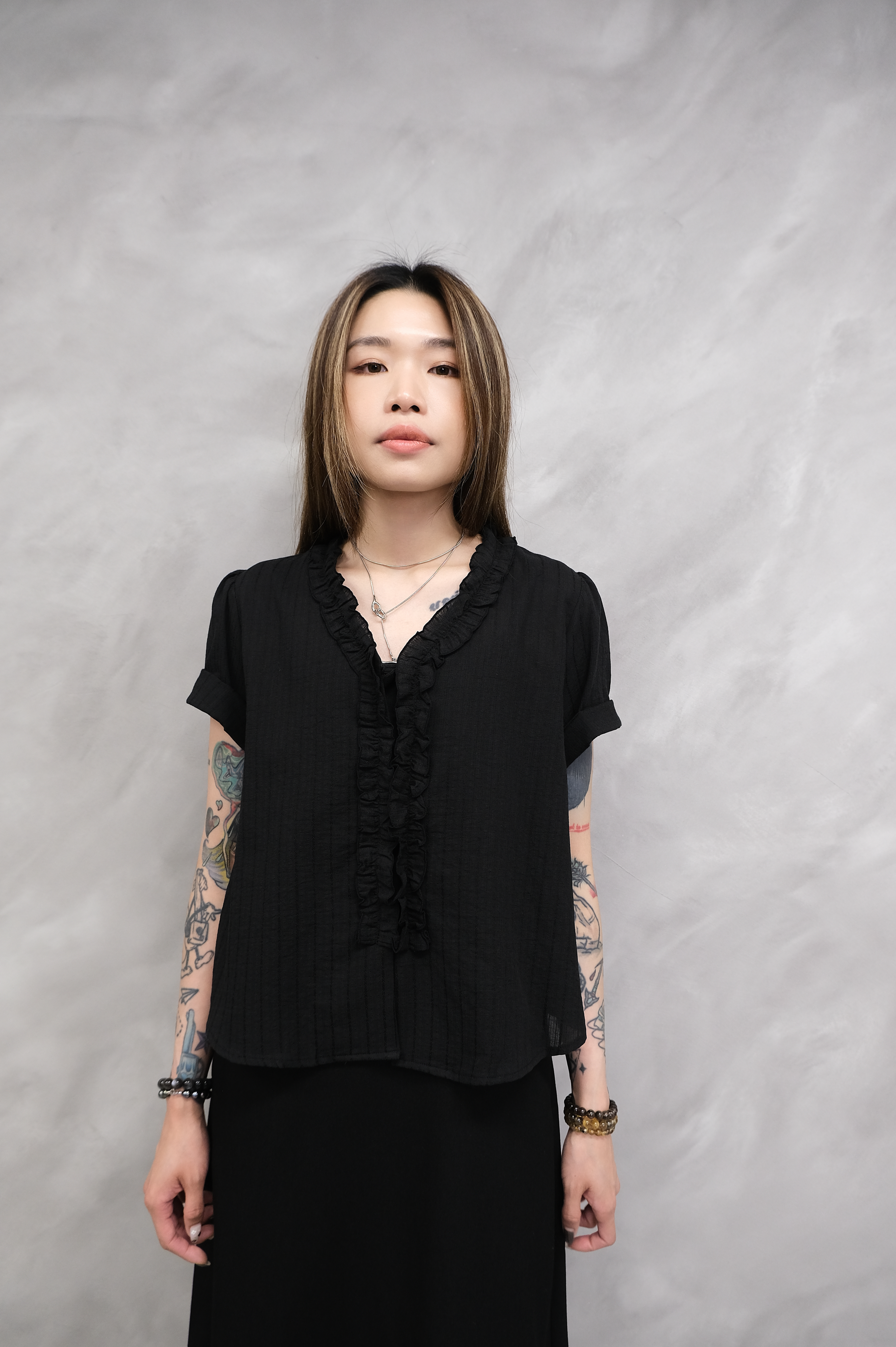 V-neck ruffle top(with scrunchie) #top133