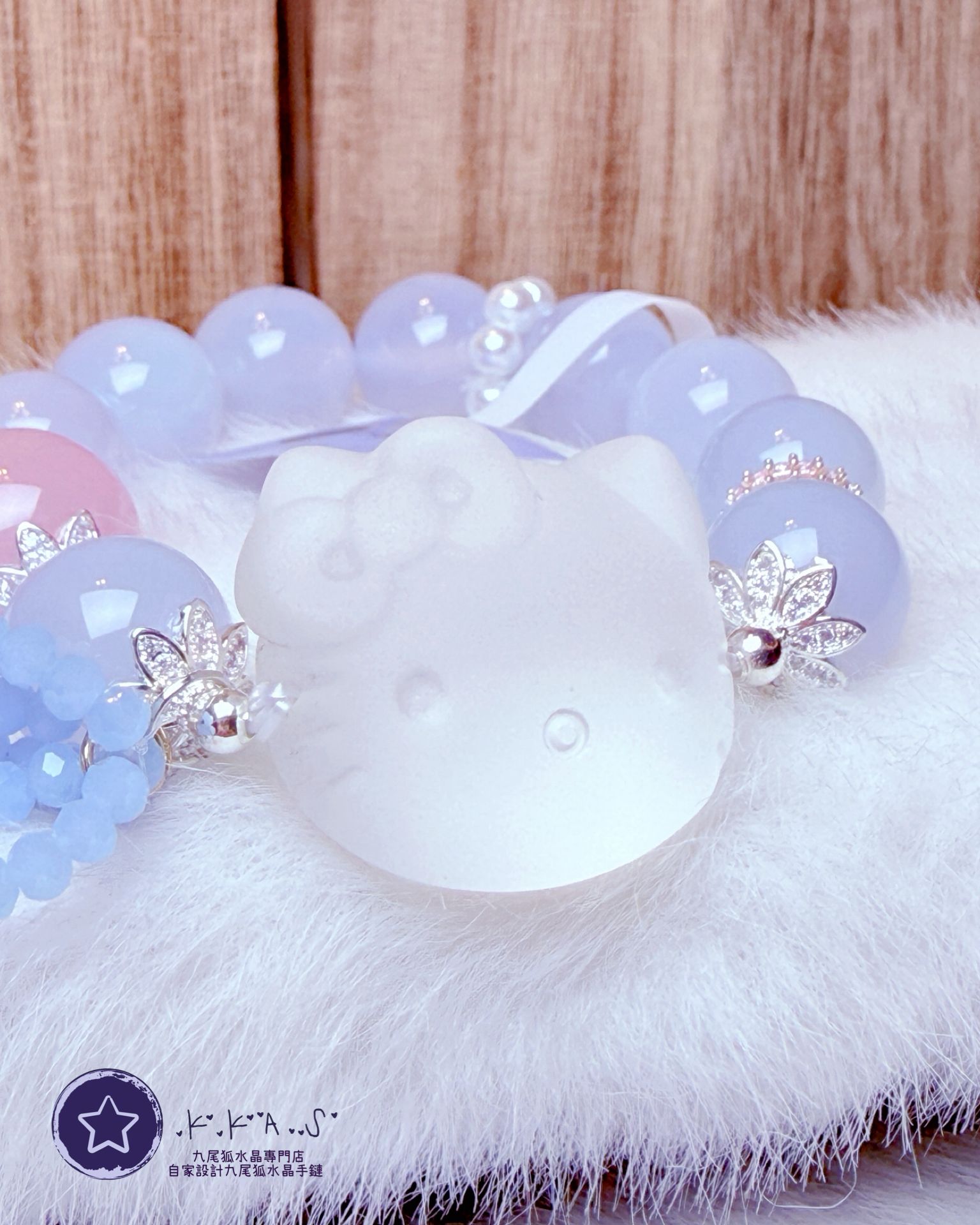 K00238 白水晶 貓頭 自家設計手鏈