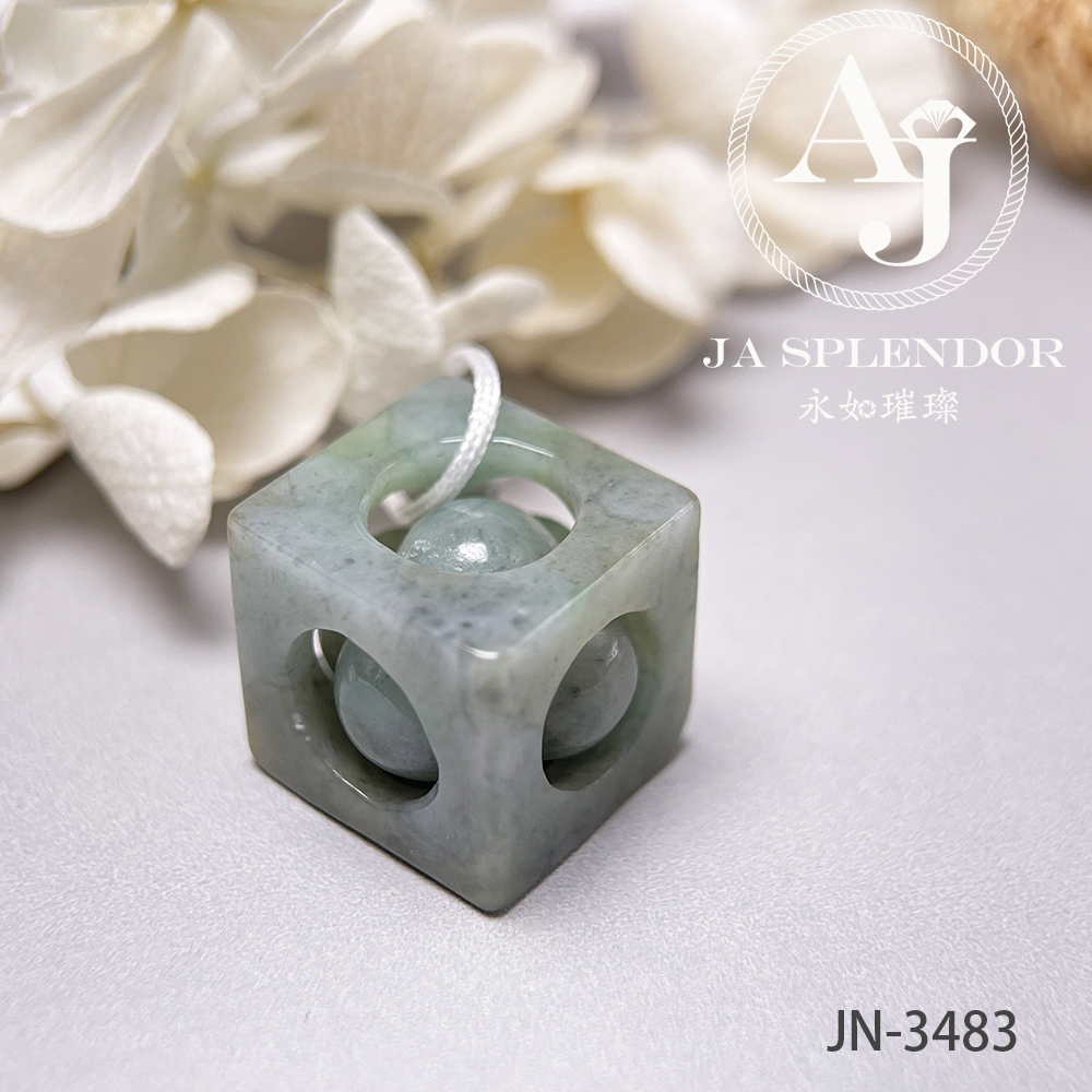 JN-3474/77/83 天然翡翠A玉 烏鷄飄綠招財進寶骰子吊墜